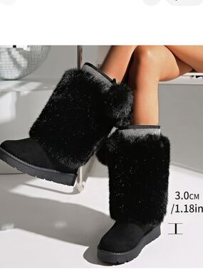 CARLKARIDA brand winter boots featuring faux fur and rhinestone detailing.